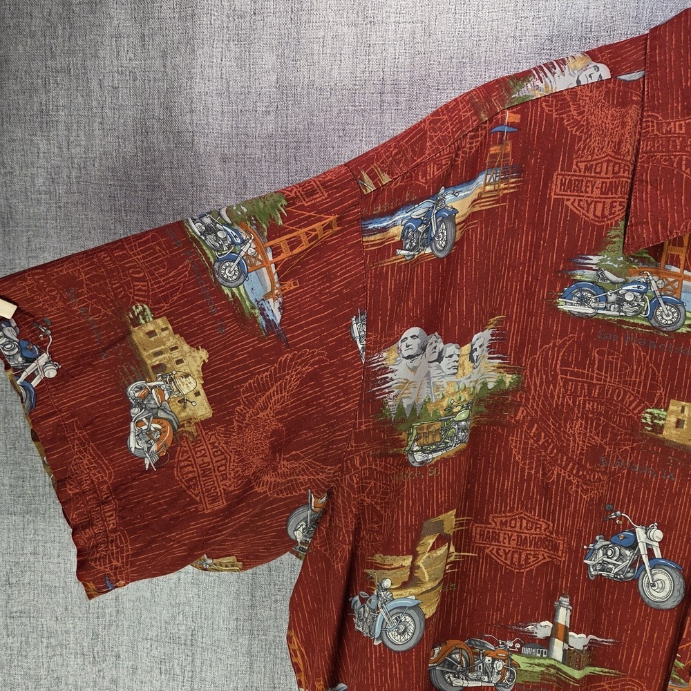 Harley Davidson Tori Richard Men 3X HA Button Up Landmarks America Road Trip VTG